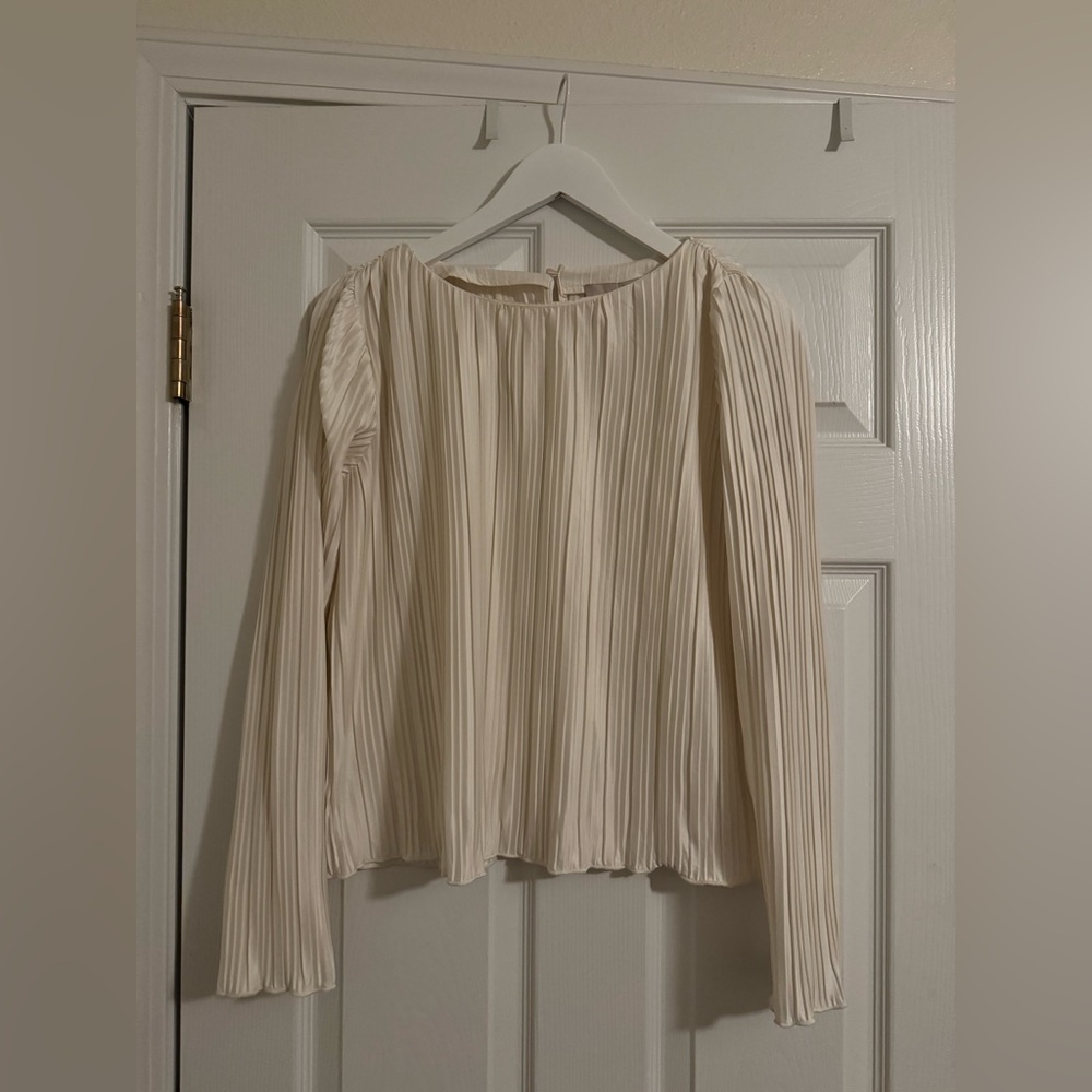 LOFT Cream Pleated Jersey Blouse